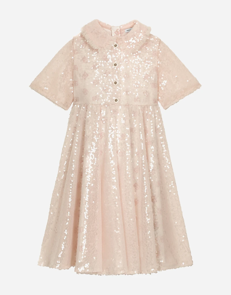 Sequined dress with branded buttons