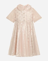 Sequined dress with branded buttons
