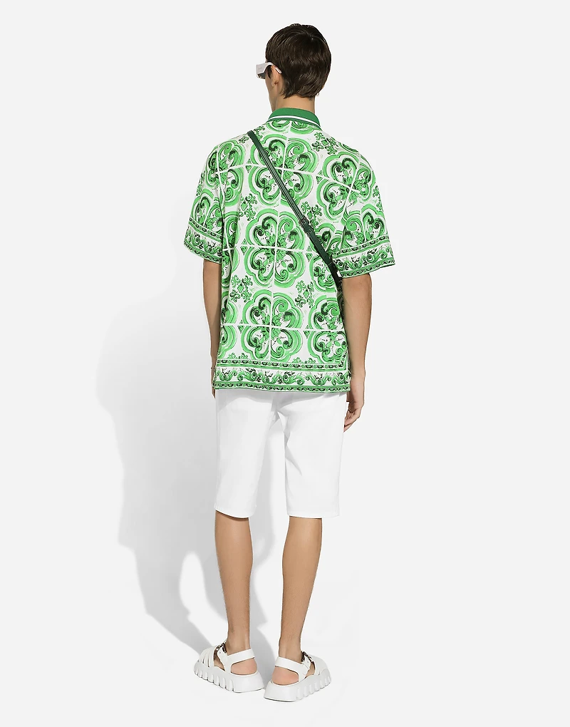 Cotton polo-shirt with majolica print