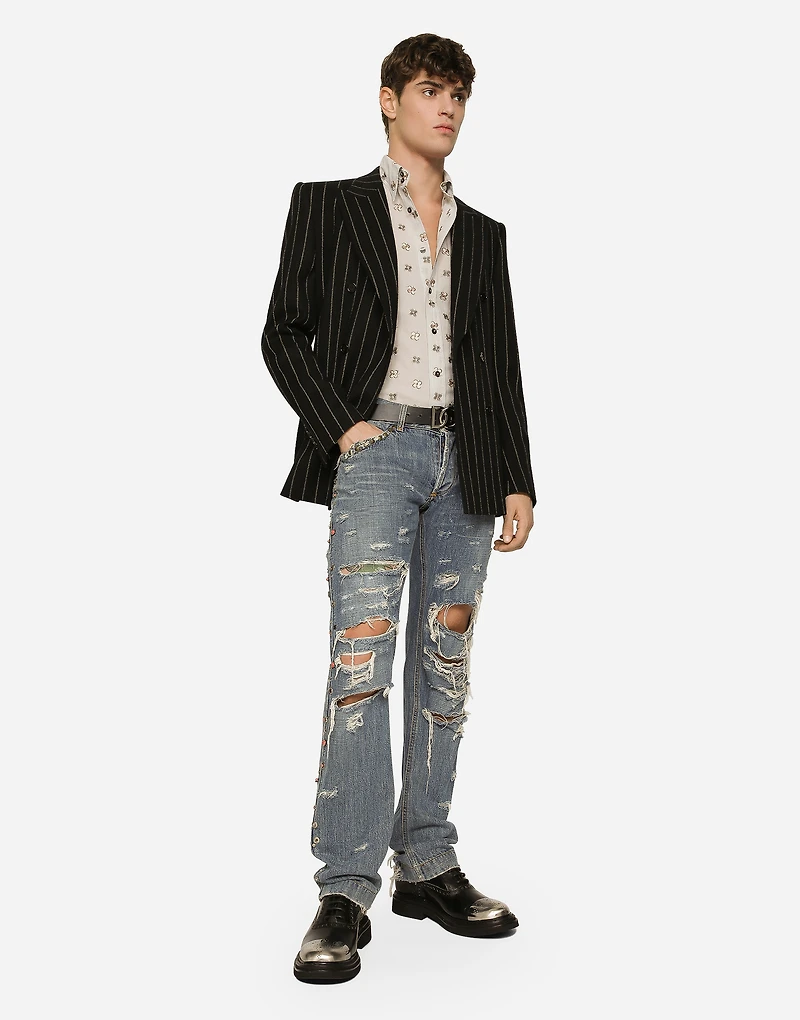 Double-breasted jacket pinstripe stretch wool