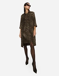 Wool midi dress with jacquard leopard design