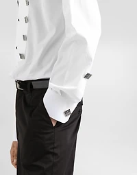 Cotton tuxedo shirt with bejeweled appliqués