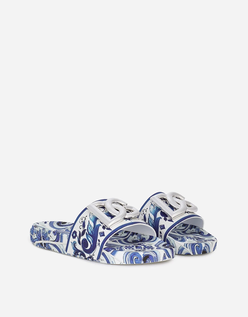 calfskin beachwear sliders majolica-design rubberized