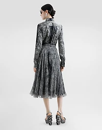 Chiffon calf-length circle skirt with fur print
