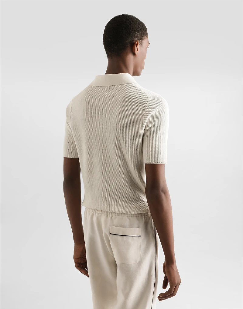 Short-sleeved cotton knit polo-shirt