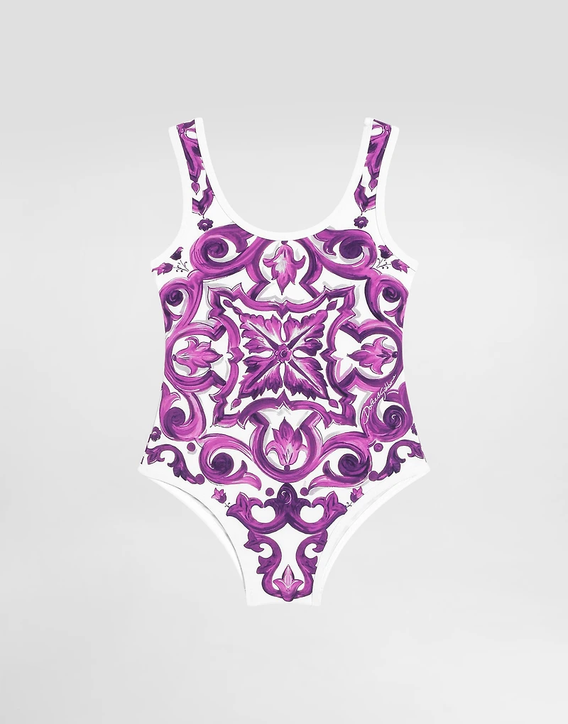 Majolica-print one-piece swimsuit