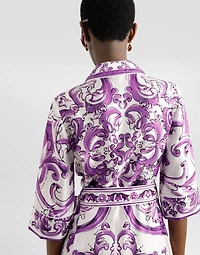 Long Majolica-print silk dressing robe