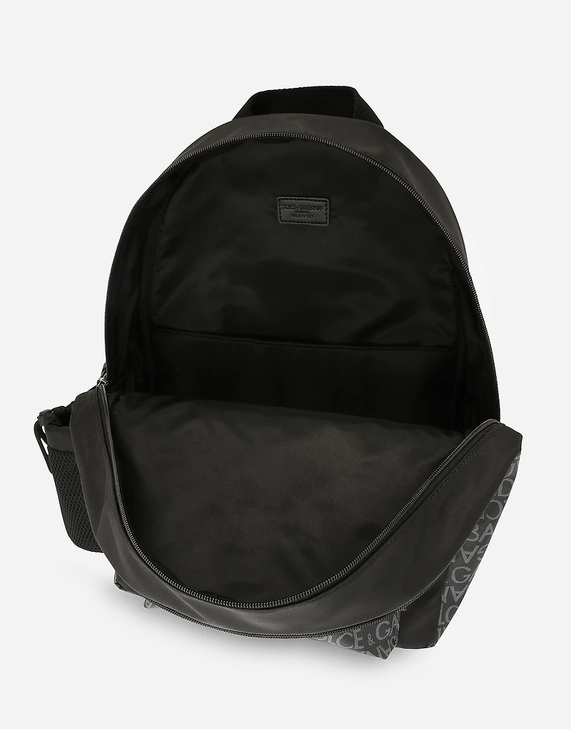 Nylon backpack with jacquard logo details