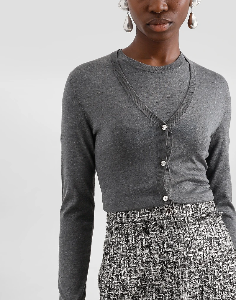 Silk V-neck cardigan with DG logo embroidery
