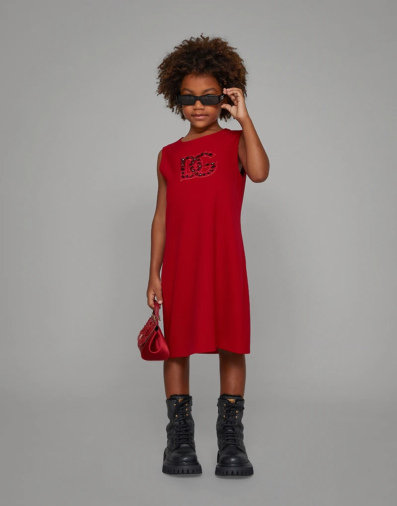 Sleeveless cady dress with DG patch