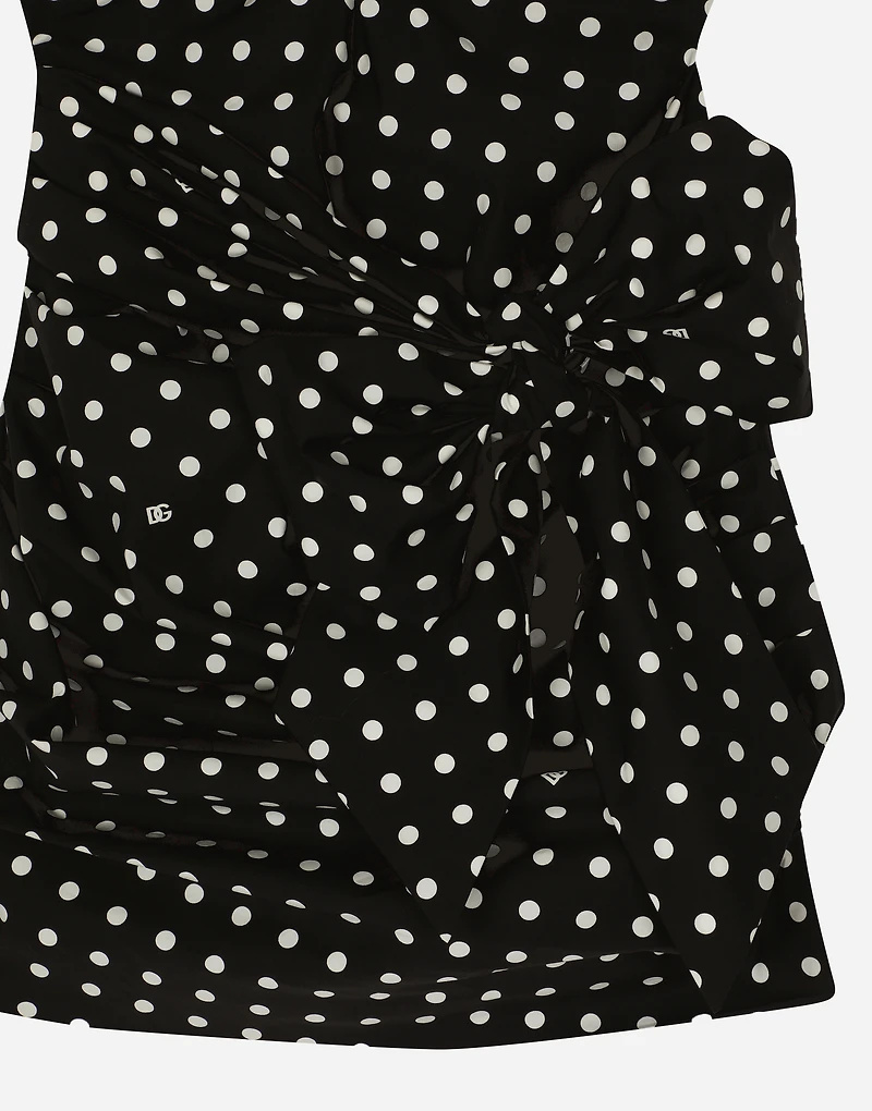 Cotton minidress with polka-dot print and bow detail