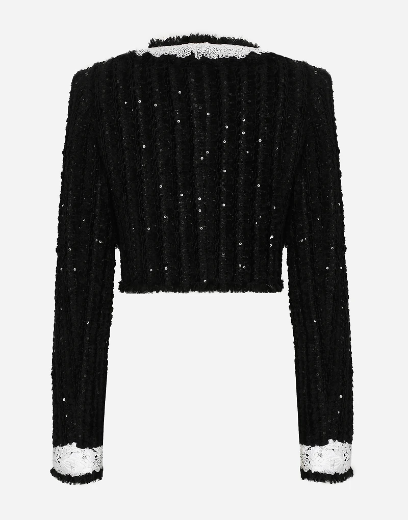 Short tweed jacket with micro-sequin embellishment