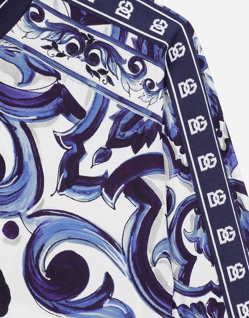 Majolica-print cady sweatshirt with zipper