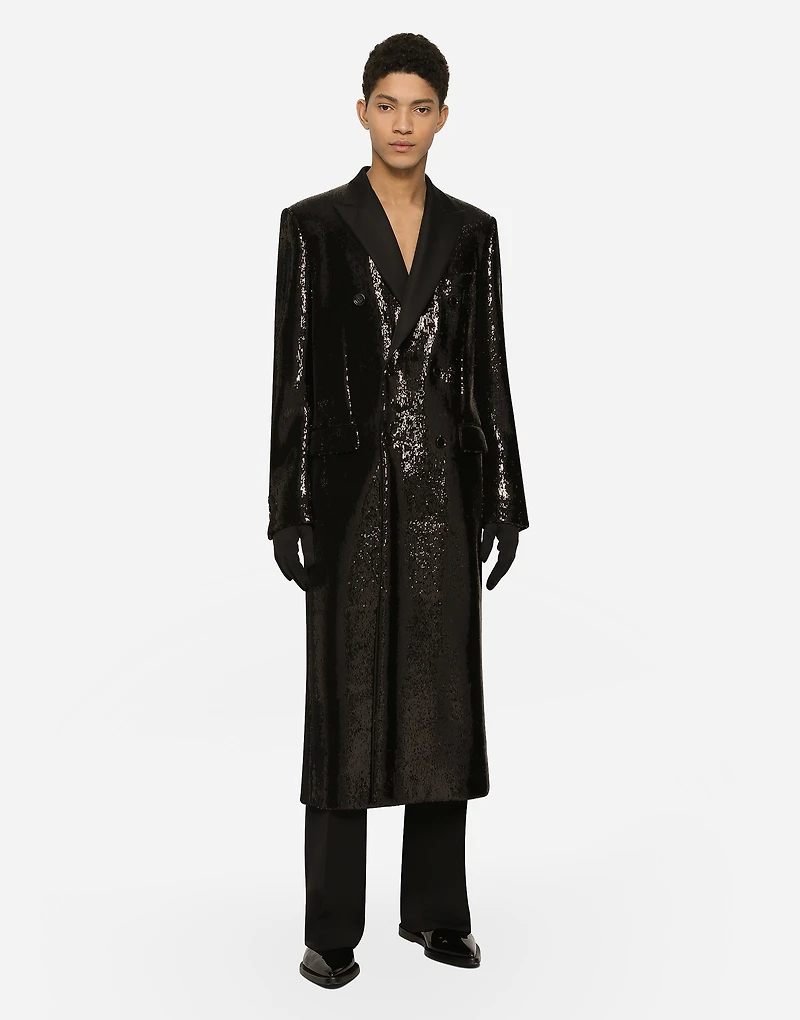 Sequined double-breasted coat