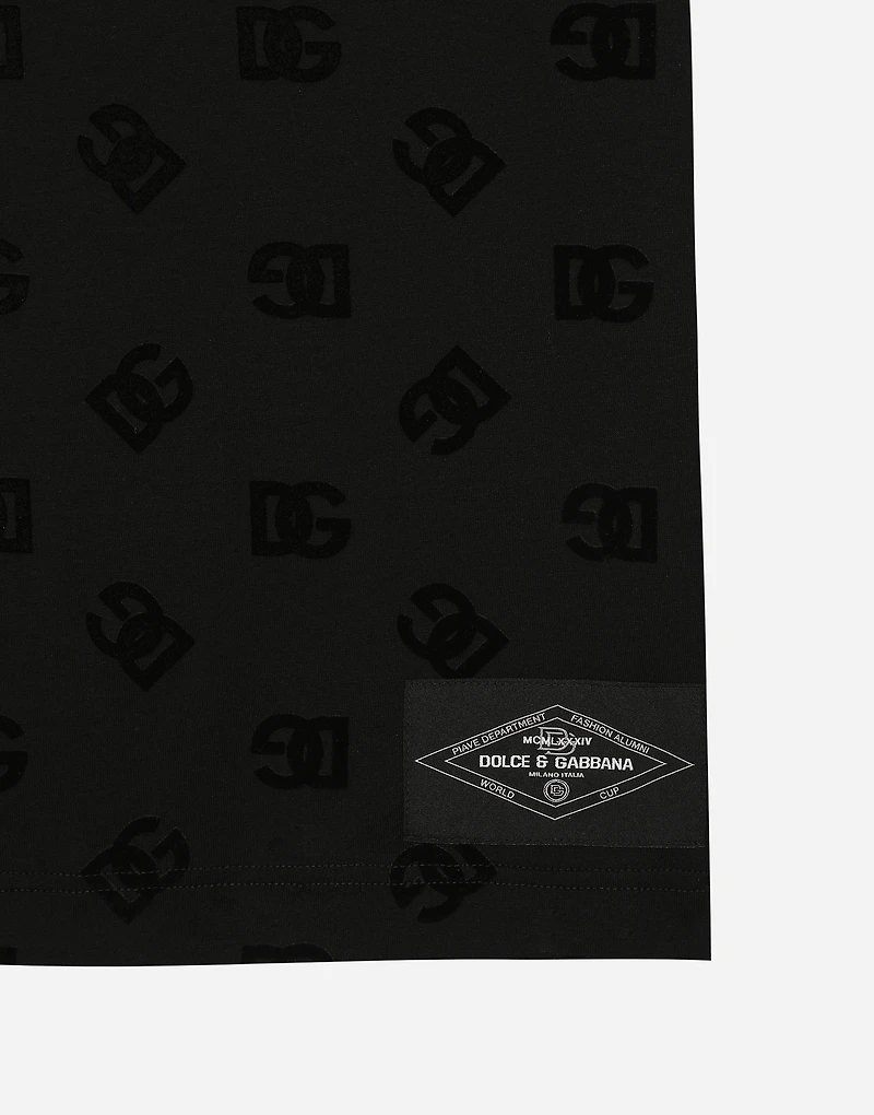 Cotton T-shirt with all-over flocked DG print