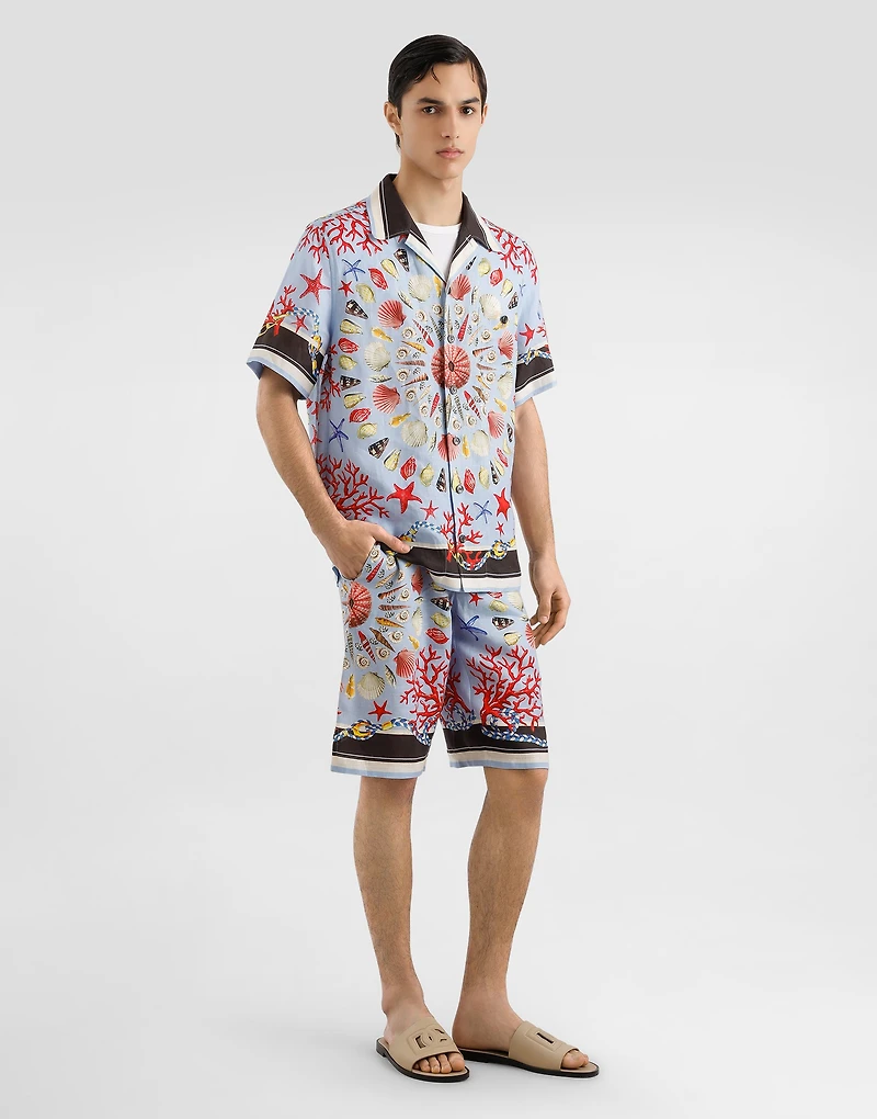 Shell-print hawaii linen canvas shirt