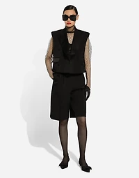 Sleeveless double-breasted wool gabardine tuxedo jacket