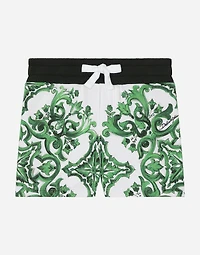 Jersey shorts with green majolica print