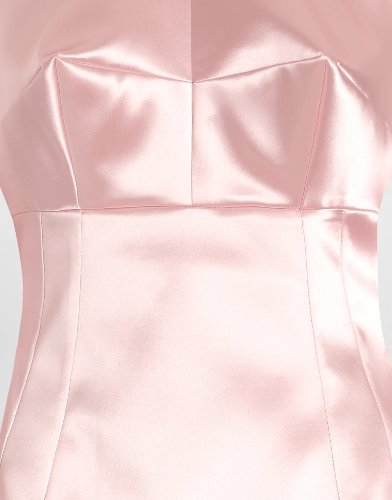 Stretch satin round-neck calf-length dress