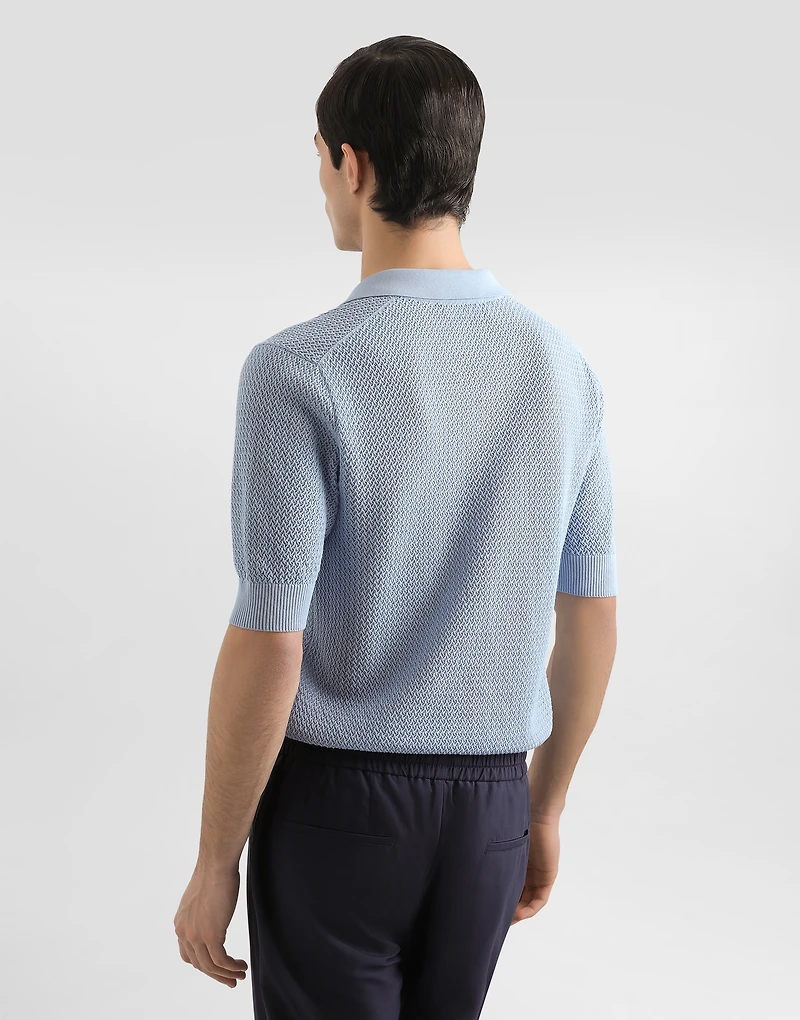 Micro-pattern cotton polo shirt