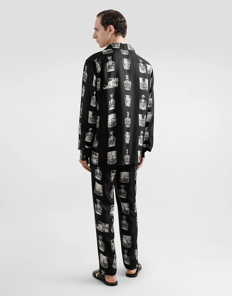 Silk pajama pants with whisky print