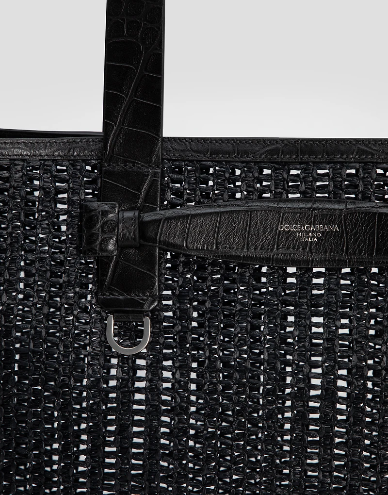 Woven mesh and calfskin shopper