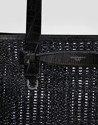 Woven mesh and calfskin shopper
