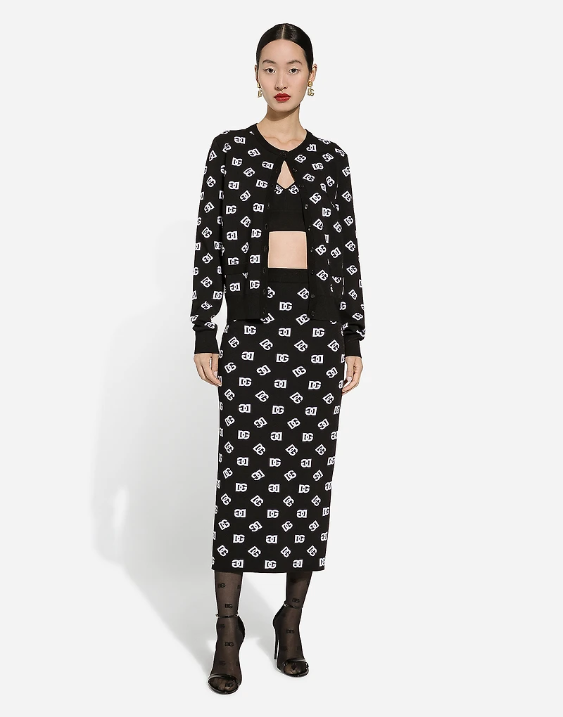 Viscose cardigan with jacquard DG logo
