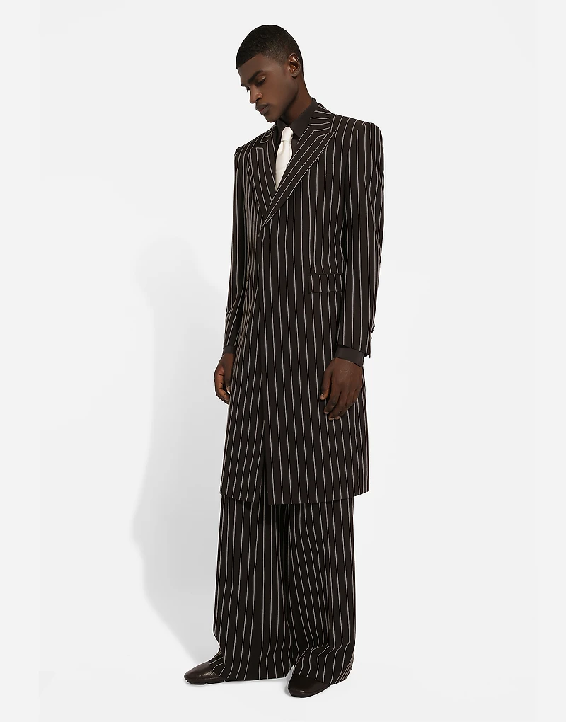 Single-breasted pinstripe wool coat