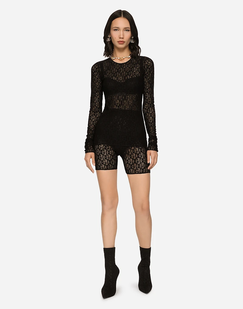Tulle T-shirt with all-over DG logo