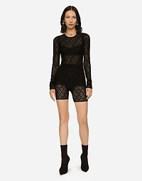 Tulle T-shirt with all-over DG logo