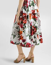 Flower-print sleeveless poplin dress