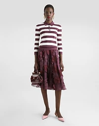 Organza midi circle skirt with floral embroidery