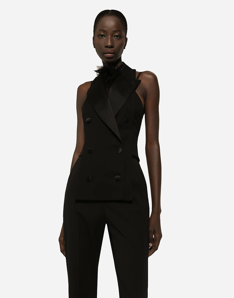 Double-breasted wool gabardine waistcoat