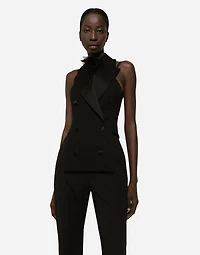 Double-breasted wool gabardine waistcoat