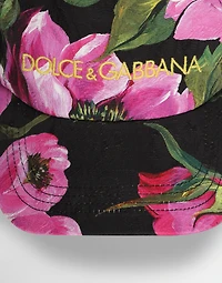 Cotton jacquard baseball cap with a peony print and Dolce&Gabbana logo embroidery