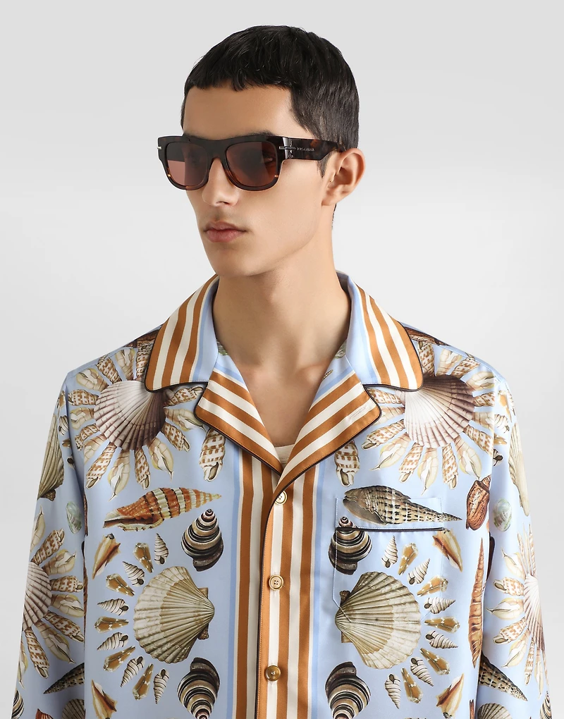 Shell-print silk twill vanity shirt