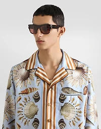 Shell-print silk twill vanity shirt