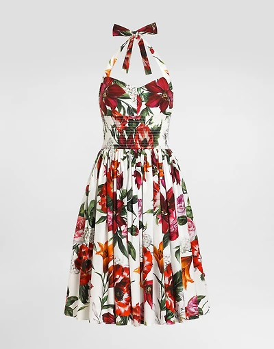 Flower-print poplin dress