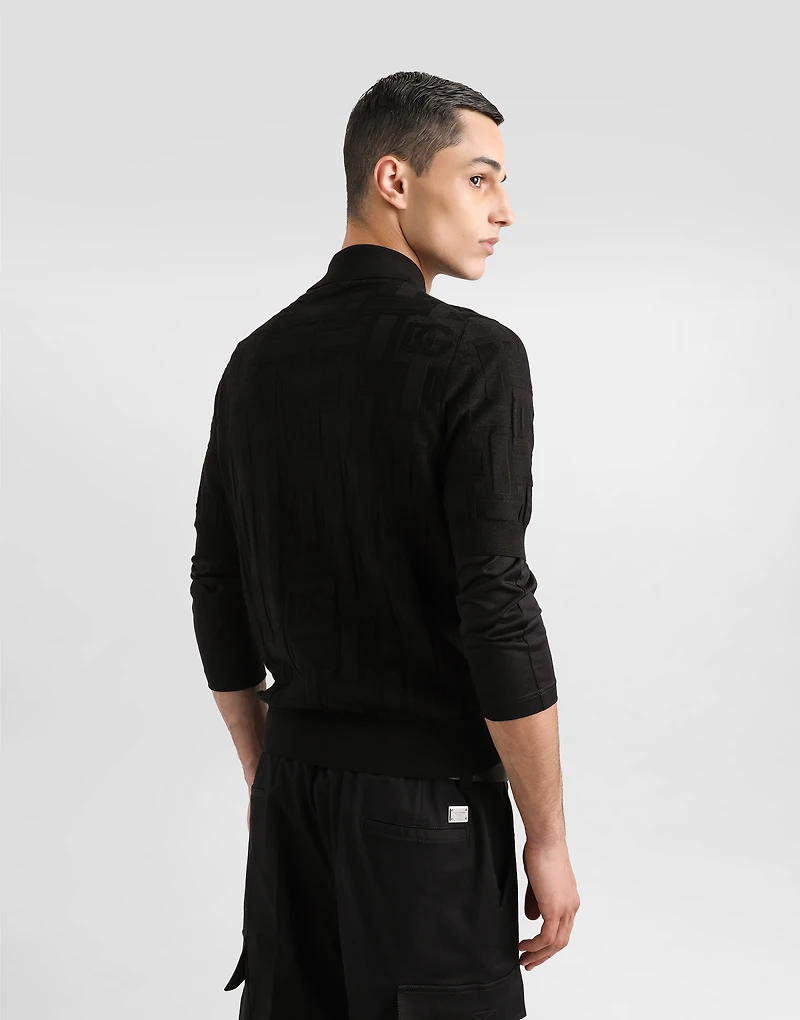 Silk polo-shirt with jacquard logo