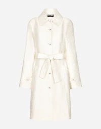 Belted floral jacquard coat