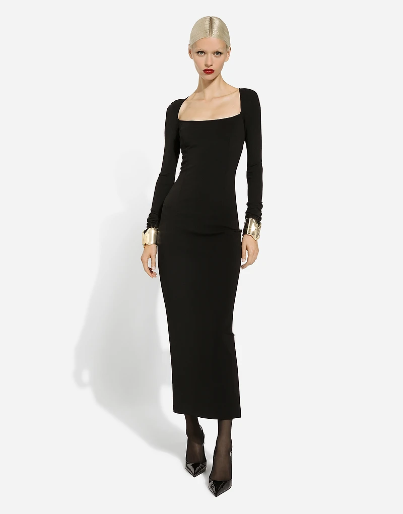 Long-sleeved jersey Milano rib sheath dress: