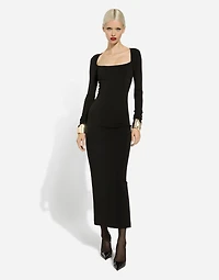 Long-sleeved jersey Milano rib sheath dress: