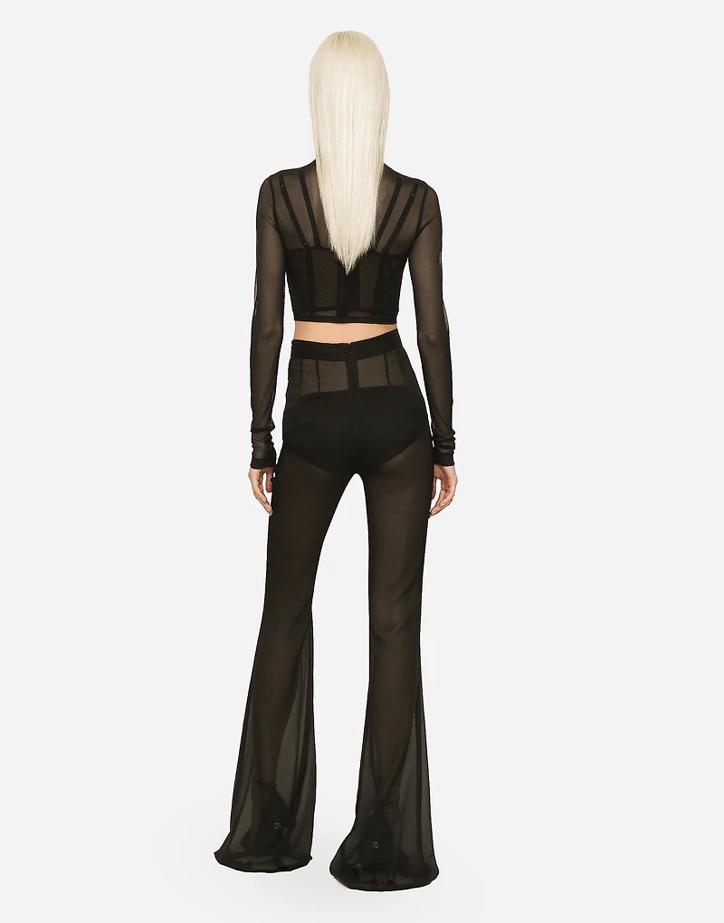 High-waisted flared chiffon pants