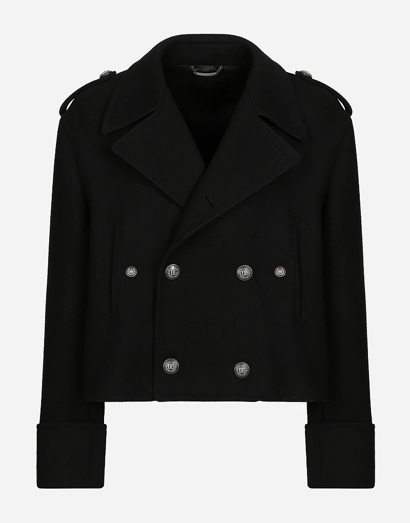 Short wool military-style coat