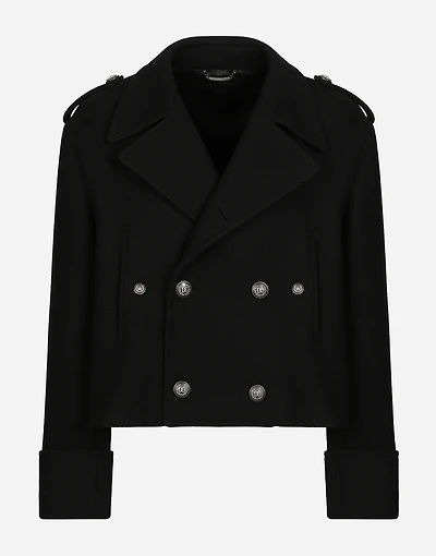 Short wool military-style coat