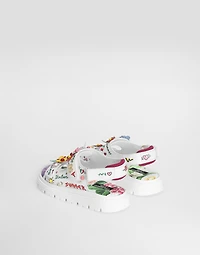 Printed calfskin sandals with flowers and DG logo