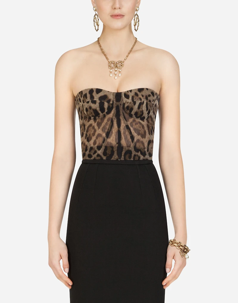 Leopard-print tulle bustier