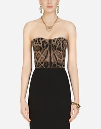 Leopard-print tulle bustier