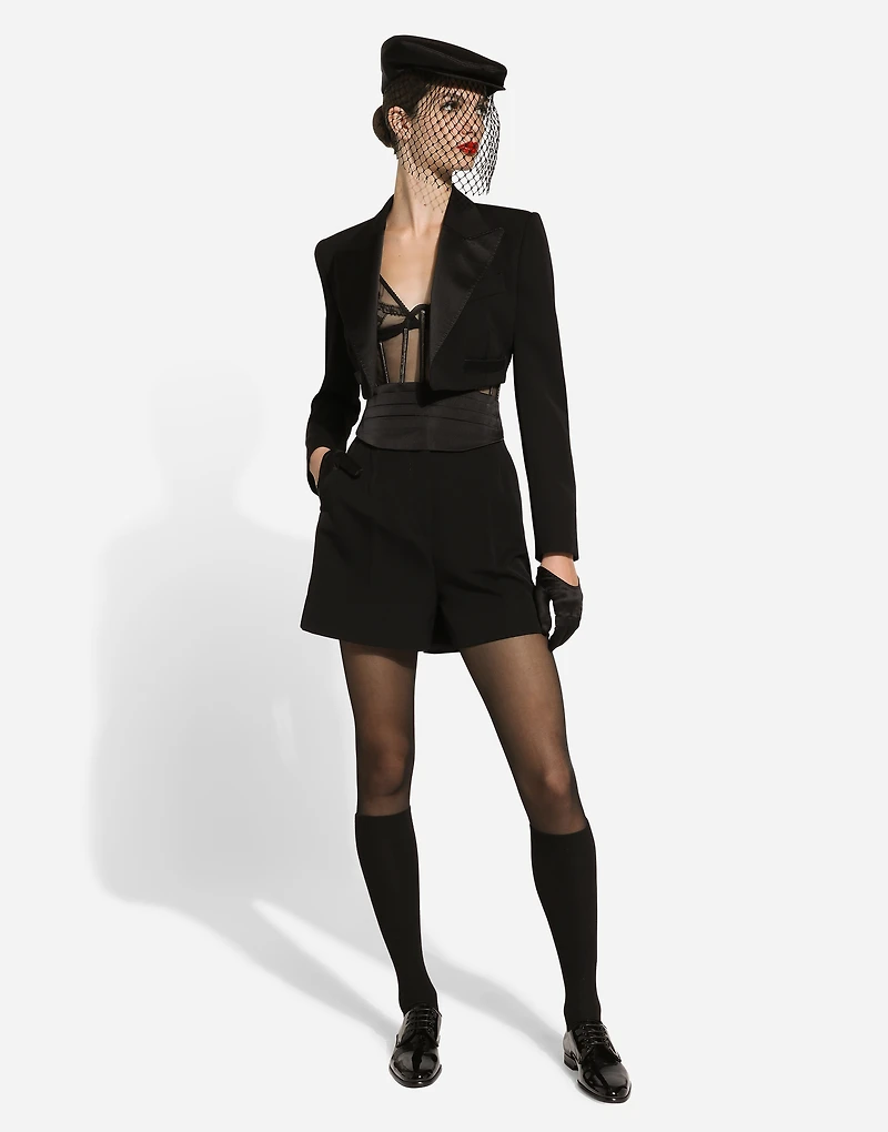 Wool gabardine tuxedo shorts